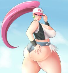 1girls ass big_breasts blue_eyes dat_ass earrings eye_contact female female_only hat hilda_(pokemon)_(cosplay) huge_ass huge_breasts huge_thighs human human_only jessie_(pokemon) large_ass large_breasts long_hair looking_at_viewer minishorts nintendo pokemon pokemon_(anime) pokemon_bw shorts solo thick_ass thick_thighs venus_body voluptuous wide_hips xiceowl rating:Questionable score:160 user:Ugabuga