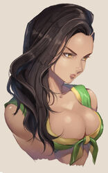 1girls asymmetrical_hair black_hair breasts brown_eyes capcom cleavage cornrows dark_skin female forehead front-tie_top large_breasts latina laura_matsuda lips long_hair murata_tefu nose parted_lips solo street_fighter street_fighter_v upper_body rating:Questionable score:73 user:Laura_and_Juri