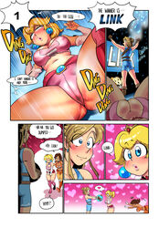 1boy 3girls animal_crossing breasts cleavage comic crossover female huge_breasts isabelle_(animal_crossing) link link_(breath_of_the_wild) male mario_(series) nintendo princess_daisy princess_peach sasatseng the_legend_of_zelda the_wrestling_princess thick_thighs rating:Explicit score:80 user:SplatLover