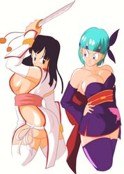 2girls bulma_briefs chichi cleavage cosplay dragon_ball dragon_ball_z female female_only huge_breasts nala1588 shounen_jump sideboob rating:Explicit score:50 user:Dragonballgt9999