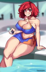 1girls abs beauty_mark big_breasts breasts cleavage curvaceous female female_only looking_at_viewer matching_hair/eyes norra_(galaxykhy) pale-skinned_female pokeball pokemon pool red_eyes red_hair solo solo_female solo_focus taigerarts rating:Questionable score:139 user:NatsUza