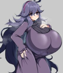 1girls @_@ alternate_breast_size clothed detritus dress duvet208 eye_contact female gigantic_breasts grey_background hairband hex_maniac looking_at_viewer nintendo pokemon pokemon_xy purple_eyes purple_hair smile solo standing very_long_hair voluptuous rating:Questionable score:180 user:Ugabuga