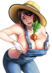 1girls areolae bangs bare_shoulders between_breasts blue_eyes blush breast_squeeze breasts brown_hair carrot carrot_paizuri erect_nipples farmer farmgirl female female_only female_solo gloves hat high_resolution huge_breasts large_breasts leaning_forward looking_at_viewer mature mature_female milf naked_overalls naughty_face nipples open_mouth original overalls plain_background presenting presenting_breasts rokko seductive_smile shiny shiny_skin short_hair sideboob simple_background smile solo straw_hat suggestive sweat sweaty_breasts white_background white_gloves wide_hips rating:Explicit score:296 user:TwinkieLord