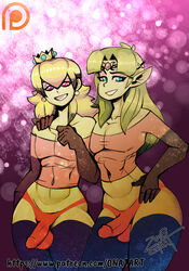 2018 2boys arm_around_shoulders balls blonde blonde_hair blue_eyes bulge crossdressing crown death_battle earrings elbow_gloves femboy genderswap genderswap_(ftm) girly gloves long_hair looking_at_viewer male male_focus male_only mario_(series) multiple_boys nintendo onat onatart patreon penis princess_peach princess_zelda purple_background red_eyes rule_63 simple_background skin_tight smile smiling smiling_at_viewer standing the_legend_of_zelda thighhighs thong trap video_games watermark zelda_(a_link_between_worlds) rating:Explicit score:96 user:Sliated