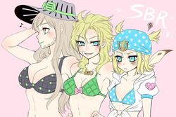 2020 3girls big_breasts blonde_hair blush bra breast_size_difference breasts diego_brando fang female frown green_lipstick gyro_zeppeli hat hi_res highres johnny_joestar jojo's_bizarre_adventure lipstick medium_breasts musical_note nightcat_(artist) rule_63 small_breasts smile steel_ball_run rating:Questionable score:67 user:Shmivi