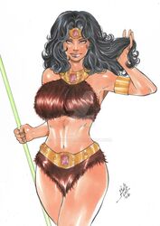 1girls 2020 amazon belly big_lips black_hair breasts dark-skinned_female dark_skin dc dc_comics distracting_watermark ed_benes_studio female female_only fur_bikini holding_staff lanio_sena large_breasts olive_skin solo staff tanned_skin thighs watermark wonder_woman wonder_woman_(series) rating:Questionable score:26 user:TheKindHaremMaster