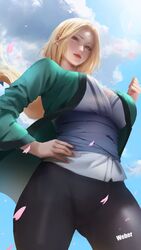 1girls big_breasts blonde_hair breasts brown_eyes busty cherry_blossoms facial_mark female female_only forehead_mark from_below fully_clothed haori kimono lipstick long_hair looking_at_viewer looking_down makeup nail_polish naruto naruto_(series) naruto_shippuden sash short_kimono solo tsunade viewed_from_below weber_(artist) rating:Safe score:176 user:UnrealHarbor