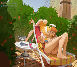 2020 2girls animal_ears artist_name barefoot bartolomeobari beach_chair bikini bikini_aside blonde_hair blue_sky breast_grab bunny_ears bunny_girl bunny_tail carrot_(one_piece) caught_masturbating female female_only food fruit furry grabbing lesbian masturbation multiple_girls nami nipples one_piece open_mouth orange orange_dress orange_hair patreon_username post-timeskip pussy shounen_jump sky smile striped_bikini surprised swimsuit tail thousand_sunny twitter_username yuri rating:Explicit score:1081 user:bot