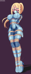 bagelbomb ball_gag bdsm blonde_hair blue_eyes blush bodysuit bondage bound drooling female femsub fully_clothed gag gagged harness_ball_gag harness_gag helpless hopping metroid nintendo ponytail pussy_juice rope rope_bondage samus_aran submissive_female tagme taped_hands trying_to_escape wet zero_suit zero_suit_samus rating:Explicit score:297 user:bondageking