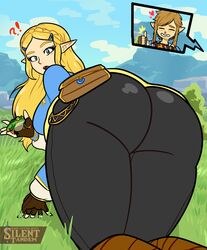 1boy 1girls ?! ass ass_focus back_view big_ass big_butt blonde_hair blue_eyes bottom_heavy breath_of_the_wild bubble_ass bubble_butt butt_focus dat_ass female fingerless_gloves frog fully_clothed heart hot-footed_frog huge_ass hylian kneeling large_ass leggings link link_(breath_of_the_wild) long_hair male nintendo on_knees outdoors pale-skinned_female pale_skin pants pointed_ears pointy_ears princess_zelda silenttandem the_legend_of_zelda thick_ass thick_thighs thighs tight_clothing tight_pants zelda_(breath_of_the_wild) rating:Questionable score:176 user:Ugabuga