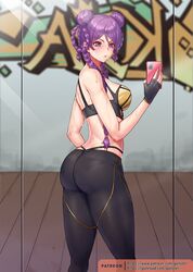 big_ass fully_clothed gloves gonster k/da_kai'sa k/da_series kai'sa league_of_legends mirror_selfie phone purple_eyes purple_hair selfie sweat thick_thighs tight_clothing whale_tail rating:Explicit score:254 user:slashfuck