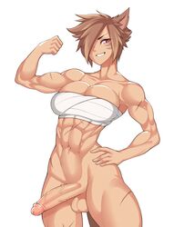 1futa abs absurdres animal_ears bare_shoulders breasts brown_hair cat_ears cat_girl cat_tail cleavage collarbone commission cowboy_shot final_fantasy final_fantasy_xiv flexing futa_only futanari hair_over_one_eye hand_on_hip highres large_breasts looking_at_viewer miqo'te muscular_futanari navel penis pose restrained roadi3 sarashi scar short_hair simple_background sleeveless slit_pupils solo solo_futa tail teeth veins veiny_penis white_background rating:Explicit score:299 user:bot