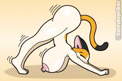  2024 3:2 anthro ass big_breasts big_butt breasts bunnyangelbun closed_eyes digital_media_(artwork) domestic_cat felid feline felis female fur hi_res large_female mammal mochi_(bunnyangelbun) nipples nude simple_background solo stretching tail  rating:explicit score: user:bot