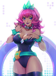 1girls arcade_series battle_boss_qiyana black_claws blue_belt blue_bracelet blue_earrings blue_eyes bracelets breasts collar crown female kezi league_of_legends pink_hair purple_lipstick qiyana_yunalai simple_background solo solo_female solo_focus spiked_collar tagme thick_thighs thighs tight_clothing white_background wide_hips rating:Explicit score:201 user:andjoy