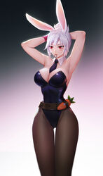 1girls 2020 alternate_costume armpits battle_bunny_riven bunny_ears bunnysuit eyeliner female female_only fixing_hair kezi league_of_legends leotard lingerie lipstick makeup pantyhose petite riot_games riven tagme white_hair rating:Explicit score:145 user:andjoy