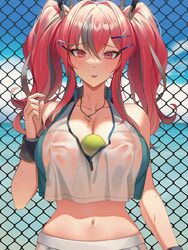 artist_request azur_lane ball bare_shoulders beauty_mark belly_button big_breasts blush blushing_profusely bremerton_(azur_lane) bremerton_(scorching-hot_training)_(azur_lane) cleavage clothed clothing crop_top hair_ornament huge_breasts looking_at_viewer midriff mole_on_breast mole_under_eye necklace nervous object_between_breasts pink_eyes pink_hair revealing_clothes seductive see-through_clothing skimpy skimpy_clothes skirt sleeveless smile sweat sweating tagme tennis_racket tennis_uniform thick_thighs thin_waist toned toned_female two_tone_hair wet_clothes wide_hips rating:Questionable score:154 user:Jerkmaster15