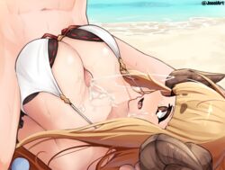 1boy absurdres anila_(granblue_fantasy) bangs bikini bikini_top blonde_hair breasts cum draph ejaculation eyebrows_visible_through_hair facial female granblue_fantasy highres horns joosi large_breasts layered_bikini long_hair open_mouth paizuri paizuri_under_clothes penis projectile_cum solo_focus straddling straight swimsuit uncensored rating:Explicit score:259 user:bot