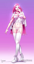 jacket_on_shoulders panties pink_hair sayuridrawsthings shy stockings thick_thighs thighs white_skin rating:Explicit score:36 user:sayuridrawss