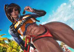 1girls abs alternate_costume dark-skinned_female dark_skin female female_only lifeguard_pharah monorirogue muscles muscular muscular_female overwatch pharah solo thick_thighs wide_hips rating:Questionable score:206 user:justausername