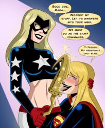 2girls athletic blonde_hair courtney_whitmore dc dc_comics dcau drool female female_only femdom femsub glowing glowing_eyes happy_trance hero heroine kara_zor-el licking long_hair mature mature_female mature_woman mind_control multiple_girls polmanning speech_bubble stargirl supergirl superhero superheroine superman_(series) text tongue tongue_out western rating:Explicit score:92 user:ShadowPain