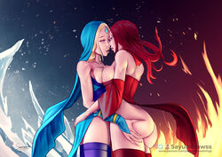 ass_grab blonde_hair breasts crystal_maiden dota_2 embrace fire ice imminent_kiss incest lina red_hair rubbing sayuridrawsthings siblings sister sisters stockings wallpaper yuri rating:Explicit score:95 user:sayuridrawss