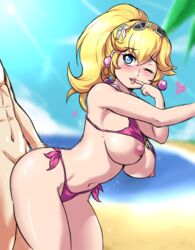 1boy 1girls beach bikini blonde_hair blue_eyes blush breasts breasts_out female heart heart-shaped_pupils large_breasts leaning_forward leonart male mario_(series) nintendo nipples outdoors pink_bikini princess_peach side-tie_bikini straight sunglasses sunglasses_on_head super_mario_odyssey swimsuit wink rating:Explicit score:174 user:Shaded_Cube