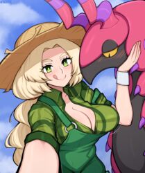 1girls afrobull big_breasts blonde_hair blush blush_lines blushing breast_slip cleavage clothed_female female female_focus female_only green_eyes hanna_(pokemon) hanna_bigsby_(mach) long_hair nintendo pokemon scolipede solo solo_female solo_focus rating:Explicit score:142 user:Deku51