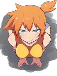 1girls :p alternate_breast_size blue_eyes blush breasts dd_(artist) eye_contact female kasumi_(pokemon) licking_lips looking_at_viewer naughty_face nintendo orange_hair pale-skinned_female pale_skin pokemon pokemon_rgby short_hair white_background rating:Questionable score:80 user:Ugabuga