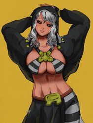 1girls big_breasts black_sclera breasts busty cleavage clothing curvy eyelashes female female_only fully_clothed hakko_baby highres hood huge_breasts jojo's_bizarre_adventure large_breasts lips long_hair looking_at_viewer navel pants red_eyes risotto_nero rule_63 sexually_suggestive signature solo standing teeth vento_aureo voluptuous white_hair wide_hips yellow_background rating:Questionable score:33 user:deleted5160