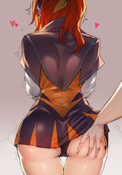 2020 2020s ass_grab back_view battle_academia_lux battle_academia_series big_butt clothed curvy disembodied_hand female from_behind hand_under_clothes heart league_of_legends luxanna_crownguard panties ratatatat74 red_hair riot_games short_skirt simple_background skirt skirt_lift surprised teasing thigh_gap rating:Questionable score:1000 user:Squid_guy