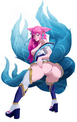 absurdres ahri ass blush embarrassed female heart heart-shaped_pupils high_heels highres league_of_legends pussy spirit_blossom_ahri symbol-shaped_pupils wjs07 rating:Explicit score:135 user:bot