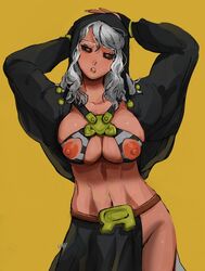 1girls areola areolae big_breasts black_sclera breasts busty cleavage clothing curvy exposed_nipples eyelashes female female_only hakko_baby highres hood huge_breasts jojo's_bizarre_adventure large_breasts lips long_hair looking_at_viewer navel nipple_cutout nipples partially_clothed red_eyes risotto_nero rule_63 sexually_suggestive signature simple_background solid_color_background solo standing teeth vento_aureo voluptuous white_hair wide_hips yellow_background rating:Explicit score:33 user:deleted5160