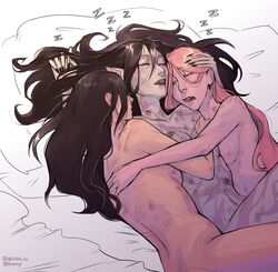 3girls after_sex black_hair black_lipstick castaspella cuddle_pile cuddling drooling lipstick_mark long_nails lots_of_cum lots_of_lipstick_marks netflix octopussy_(artist) on_bed pink_hair pointy_ears queen_angella scar scars scratch_marks shadow_weaver she-ra_and_the_princesses_of_power sister_in_law sleeping tagme wholesome yuri rating:Explicit score:190 user:Fastboisped