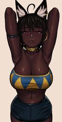 1girls ahoge_catgirl_(kevbot) big_breasts breasts catgirl cleavage dark-skinned_female dark_skin female female_only hoop_earrings kevbot large_breasts original solo rating:Questionable score:217 user:justausername