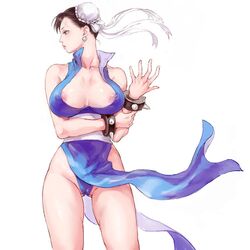 archway_of_venus areola_slip breasts brown_eyes brown_hair capcom chun-li dress earrings female female_only hair_bun looking_to_the_side mikanman nipples_visible_through_clothing pussy_floss solo solo_female spiked_bracelet street_fighter thick_thighs toned_female white_background wind_lift wrist_cuffs rating:Explicit score:72 user:!nner$elf89