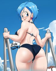 ahoge ass big_eyes blue_eyebrows blue_eyes blue_hair bulma_briefs capsule_corporation_logo clouds dat_ass dragon_ball dragon_ball_super earrings echosaber female female_only light_blush looking_back milf o-ring_bikini o-ring_bottom o-ring_top pool shounen_jump sky smiling swimsuit thick_thighs very_high_resolution wet rating:Questionable score:623 user:!nner$elf89