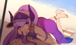 barefoot beach cum cum_on_face cumdrip feet handjob horns league_of_legends lewdishsnail penis pool_party_series pool_party_syndra purple_eyes purple_hair syndra tattoo rating:Explicit score:145 user:bot