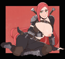 1girls areolae big_breasts breasts female female_only katarina_du_couteau large_breasts league_of_legends looking_at_viewer nipples solo splashbrush rating:Questionable score:196 user:justausername