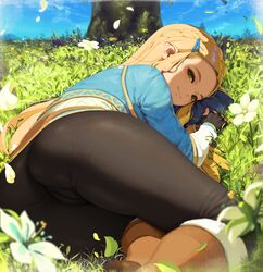 1girls ass big_ass blonde_hair breath_of_the_wild cameltoe clothed day detailed_background elf_ears female female_only flowers green_eyes letdie1414 looking_at_viewer looking_back nature nintendo pointy_ears princess_zelda solo the_legend_of_zelda tight_clothing tree zelda_(breath_of_the_wild) rating:Questionable score:392 user:justausername