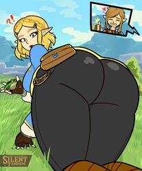 1boy ?! ass ass_focus belt big_ass big_butt blonde_hair blue_eyes bottom_heavy breath_of_the_wild bubble_ass bubble_butt butt_focus dat_ass female fingerless_gloves footwear frog fully_clothed handwear heart hot-footed_frog huge_ass hylian large_ass leggings link link_(breath_of_the_wild) male nintendo nosebleed pale-skinned_female pale_skin pants pointed_ears pointy_ears princess_zelda short_hair silenttandem tears_of_the_kingdom the_legend_of_zelda thick_ass thick_thighs thighs tight_clothing tight_pants zelda_(tears_of_the_kingdom) rating:Questionable score:292 user:Ugabuga