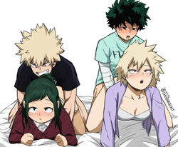 2boys 2girls alpha_male alternate_version_available ambiguous_penetration bed beige_hair big_breasts blush cleavage clothed clothed_sex clothing color doggy_style female freckles from_behind green_hair hair_bun human human_only inko_midoriya izuku_midoriya katsuki_bakugou looking_pleasured male mature mature_female milf mitsuki_bakugou mom_swap mother mother_and_son mother_swapping my_hero_academia pleasure_face red_eyes sex shoganight short_hair smile straight swingers rating:Explicit score:712 user:perverserknight