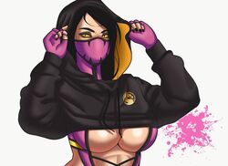 2d black_hair black_nails cat_ears color hood hooded_jacket hoodie mask masked mileena mortal_kombat mortal_kombat_(2011) nails solo solo_female stretchnsin yellow_eyes rating:Safe score:132 user:Monbo