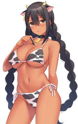 1girls 2021 animal_ears animal_print arm_behind_back azur_lane bangs bare_shoulders bell bikini black_hair blush braid breasts cleavage collar collarbone covered_nipples covered_pussy cow_ears cow_horns cow_print cow_print_bikini cowbell dark-skinned_female dark_skin female female_focus female_only hand_on_breast hand_on_chest hand_on_own_breast hand_on_own_chest highres horns large_breasts long_hair looking_at_viewer native_american navel neck_bell open_mouth sidelocks simple_background solo solo_female south_dakota_(azur_lane) super_nagoyaka swimsuit thighs twin_braids white_background rating:Questionable score:133 user:St1rolvamp3ler