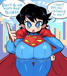 1girls big_breasts black_hair blue_eyes bouncing_breasts breasts clara_kent cleavage crap-man cute dc english_text female female_only huge_breasts looking_at_viewer nipple_bulge rule_63 short_hair solo speech_bubble superheroine superman_(series) superwoman rating:Questionable score:313 user:justausername