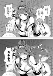 1boy 1girls admiral_(kantai_collection) all_fours arm_grab assertive_female bacius big_breasts breasts busty cleavage condom condom_rejection constricted_pupils crazy_eyes evil_grin evil_smile femdom funny grin highres humor i'm_gonna_make_you_a_father imminent_rape imminent_sex japanese_text kantai_collection kongou_(kantai_collection) large_breasts long_hair looking_down meme monochrome naughty_face panties shaded_face smile sweat underwear unseen_male_face yandere you_gonna_get_raped rating:Explicit score:67 user:Valley