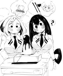 2girls big_breasts big_penis bimbo black_hair blush busty chocolate_on_penis coffing_(artist) disembodied_penis huge_breasts imminent_fellatio imminent_oral izuku_midoriya long_hair looking_at_penis looking_down monochrome my_hero_academia ochako_uraraka penis short_hair surprised surprised_face teenager tsuyu_asui rating:Explicit score:143 user:Cranium