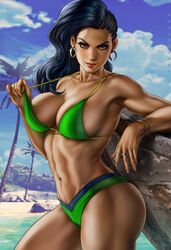 1girls abs ass beach big_ass big_breasts bikini bikini_pull bikini_top black_hair bracelet bracelets breasts brown_eyes capcom clothed clothing dandon_fuga dark-skinned_female dark_skin earrings female female_only golden_bracelet golden_earrings green_bra green_panties hoop_earrings human human_only jewelry large_breasts latina laura_matsuda long_hair looking_at_viewer navel palm_tree pov ring smile solo solo_female solo_focus standing street_fighter street_fighter_v swimsuit thick_thighs rating:Questionable score:241 user:Drocher34