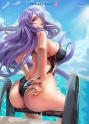 1girls alternate_costume ass ass_focus ass_view back back_view bare_back black_swimsuit breasts camilla_(fire_emblem) curvy female female_only fire_emblem fire_emblem_fates huge_ass large_ass large_breasts lips long_hair looking_at_viewer looking_back miraihikari nintendo one-piece_swimsuit pool purple_hair purple_nails red_eyes sitting solo sunlight swimming_pool swimsuit thick_lips thick_thighs thighs voluptuous wet wet_body rating:Questionable score:170 user:Phantom244