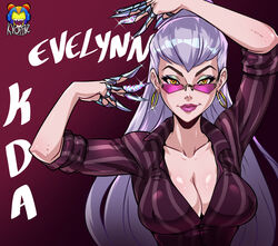 1girls bangs breasts cleavage collarbone earrings evelynn female hoop_earrings k/da_all_out_series kyoffie league_of_legends long_hair looking_over_eyewear looking_over_glasses pink-tinted_eyewear purple-tinted_eyewear smile sunglasses the_baddest_evelynn tinted_eyewear rating:Questionable score:72 user:UsuarioX22