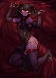 1boy balls borrowed_character demon_king demon_king_(in) doppel erection erection_under_clothes femboy girly korean_text pointy_ears solo text thighhighs rating:Explicit score:201 user:Muzizir